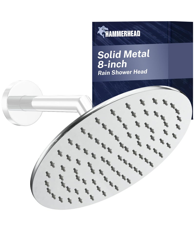 HammerHead Showers رأس دش هامر هيد® معدني صلب 8 بوصة بتقنية المطر - كروم - رأس دش مطري - 2.5 جالون في الدقيقة رأس دش عالي التدفق مُحسّن للضغط - رؤوس دش مطر كبيرة دائرية - Image 1